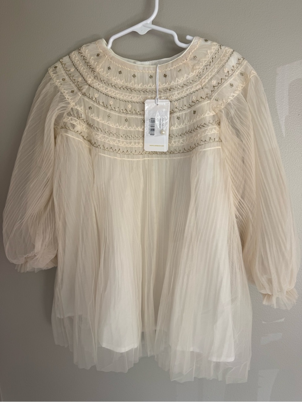 Jamie Kay Cream Sheer Embroidered Long-Sleeve Dress